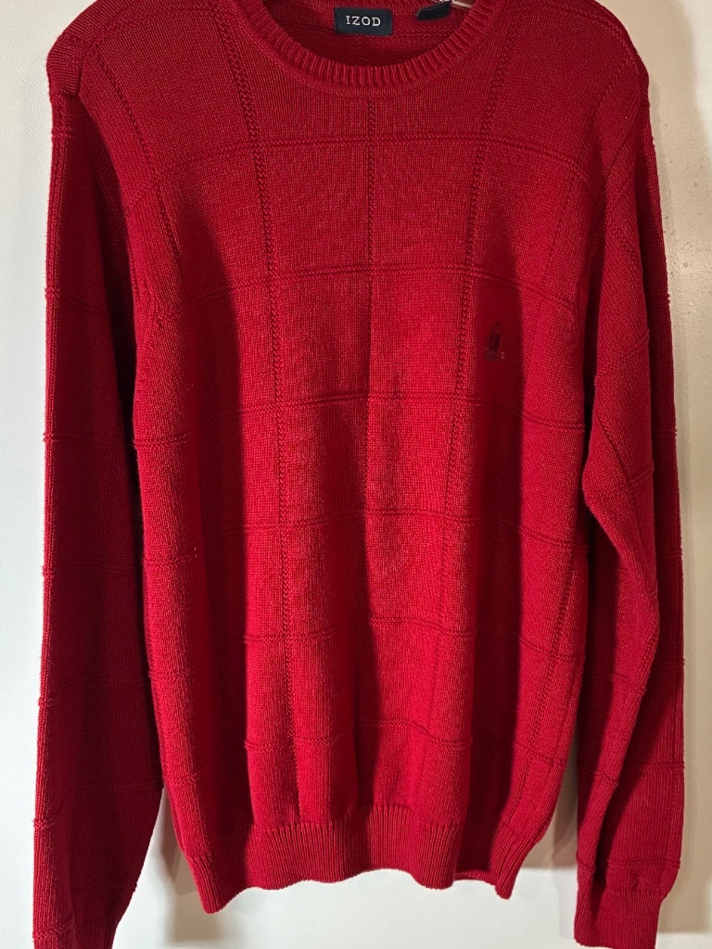 IZOD VINTAGE MENS CREW NECK SWEATER BLOCK KNIT RED SZ S LONG SLEEVE